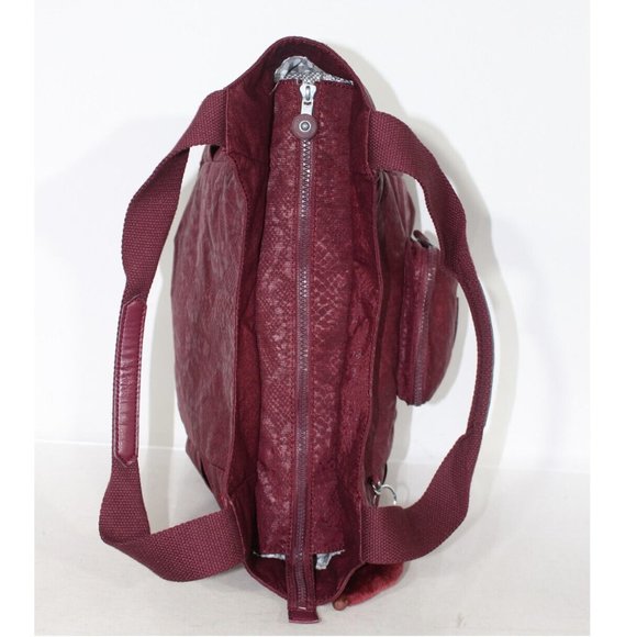 KIPLING Womens Shoulder Handbag Bag Large Burgundy Designer Shopping Hobo Luz - Picture 6 of 9